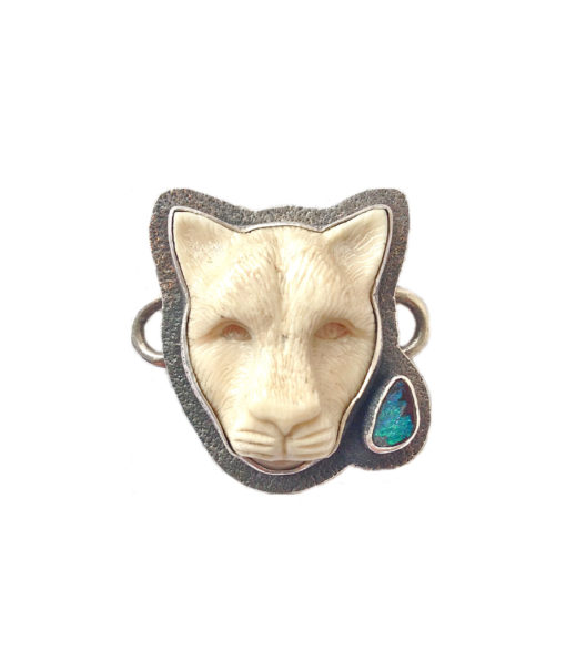 Tabra Carved Bone Jaguar and Opal Charm